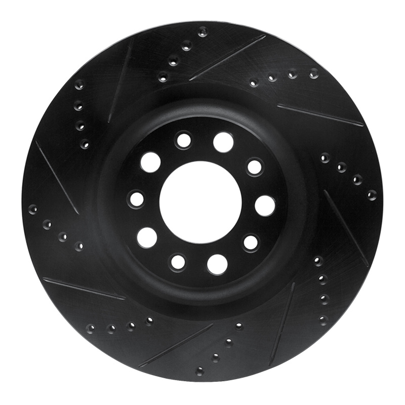 Alfa Romeo Stelvio Brake Rotor (1) - Rear Left - R1 Concepts - Drilled & Slotted - Black - `17-`25